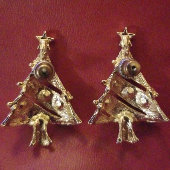 Goldtone Rhinestone Accent Christmas Tree Earrings - Picture 4 of 6